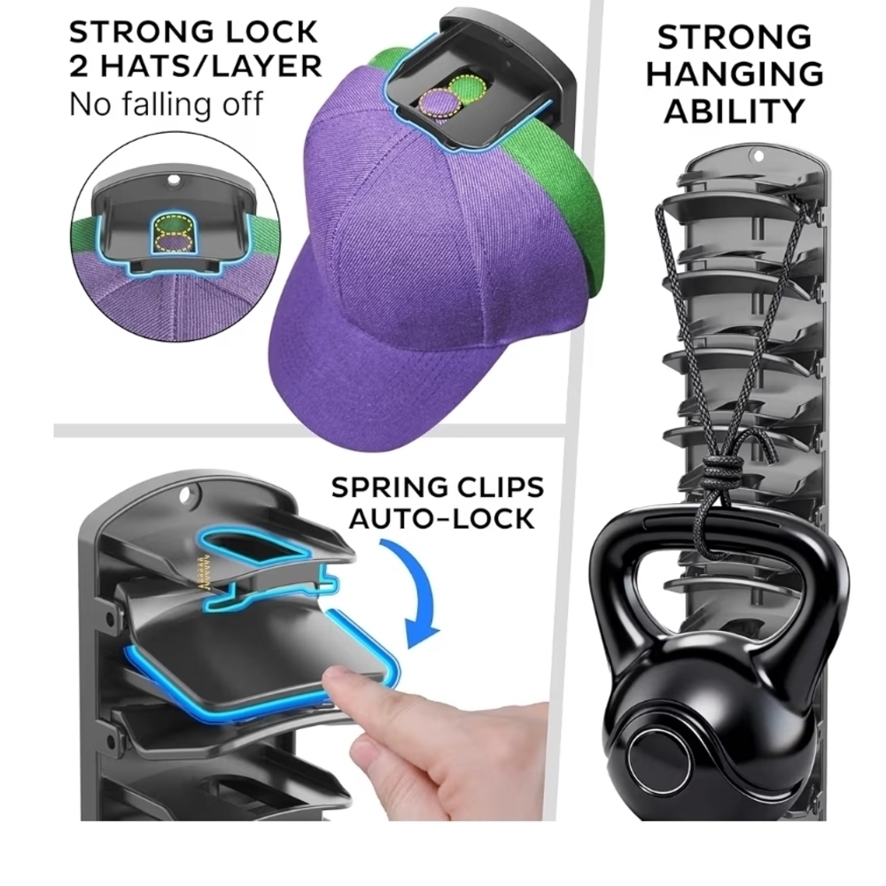 Double Capacity Hat Organizer for Baseball Caps 2 Packs2 Pack Hat Organizer Rack - Picture 3 of 8